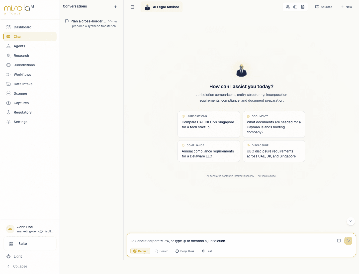 Advisor agent in conversation, citing sources inline